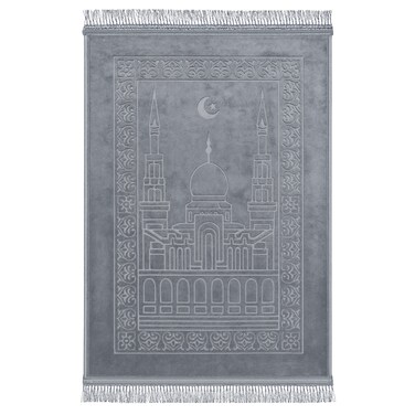 Fabienne Premium Prayer Mat 80x120cm Grey Large Size Padded Prayer Rug Plush Velvet Top Anti-Slip Islamic Sajadah