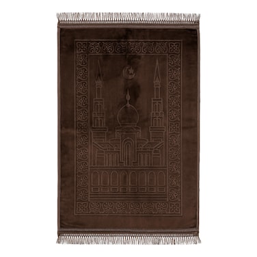 Fabienne Premium Prayer Mat 80x120cm Brown Large Size Thick Padded Prayer Rug Plush Velvet Top Anti-Slip Islamic Sajadah