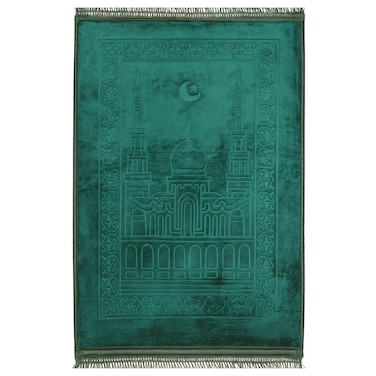Fabienne Premium Prayer Mat 80x120cm Dark Green Large Size Thick Padded Prayer Rug Plush Velvet Top Anti-Slip Islamic Sajadah
