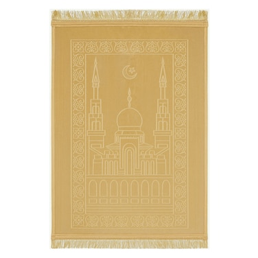 Fabienne Premium Prayer Mat 80x120cm Beige Large Size Thick Padded Prayer Rug Plush Velvet Top Anti-Slip Islamic Sajadah