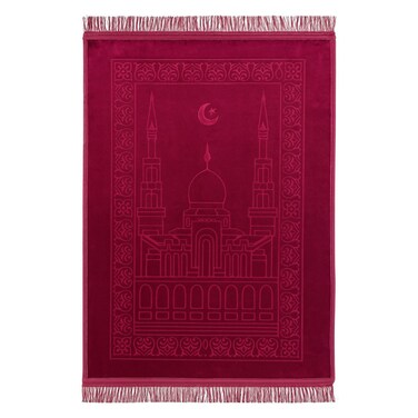 Fabienne Premium Prayer Mat 80x120cm Maroon Large Size Thick Padded Prayer Rug Plush Velvet Top Anti-Slip Islamic Sajadah