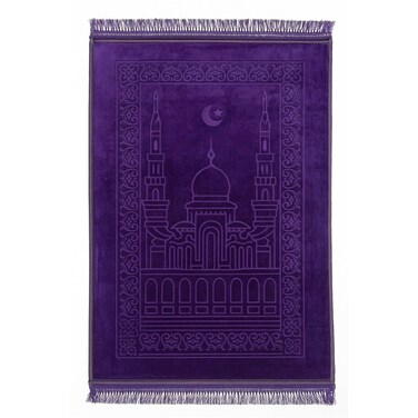 Fabienne Premium Prayer Mat 80x120cm Purple Large Size Thick Padded Prayer Rug Plush Velvet Top Anti-Slip Islamic Sajadah