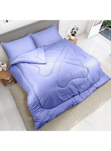 Linen Klub Down Alternative Comforter Set -Ultra Soft Brushed Stripe Microfiber Fabric, 200GSM Soft Fibersheet Filling, Size :Single 160 x 200cm , Color: Lavender