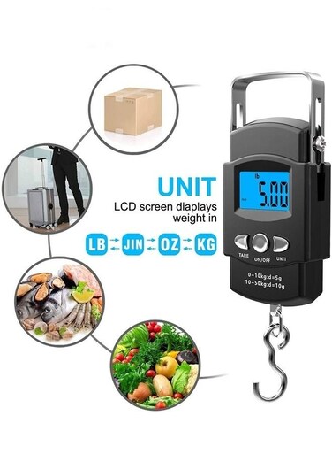 50Kg/110Lb Digital Scale, Hanging Scale with Backlit LCD Display,Portable Weighing Scale with Hook and Tape Measure