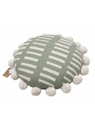Modern Two-Tone Round Decorative Cushion &acirc;&euro;&ldquo; Green &amp; Cream Cotton Upholstery, 40 cm