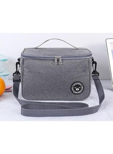 Aokraty Insulated Lunch Box Bag, Waterproof Lunch Bags for Women, Man, Office, Work, School, Beach, Picnic, Fishing, Hiking, Travel, Thermal Leak-Proof Cool Bag Tote Bag with Shoulder Strap (Grey)
