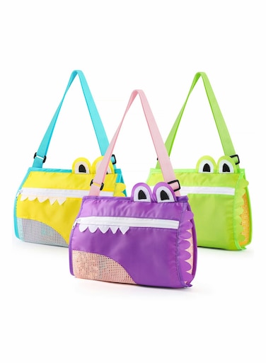 Pack Kids Beach Toy Storage Bags, Mesh Shell Collecting Totes with Adjustable Straps, Perfect for Sand Play and Shell Hunting