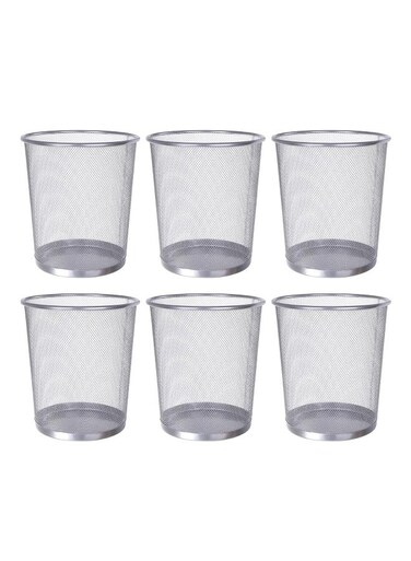 Set of 6 Silver Metal Mesh Waste Bins, Multi-Purpose Trash Cans for Office, Home, Kitchen, Durable, Lightweight, Ventilated, Stylish, Space-Saving Garbage Containers for Any Room