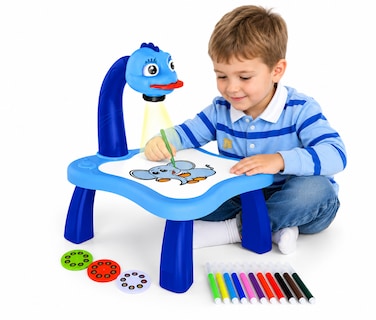 Kids Projector Painting Table Drawing Set with Projector, 12 Watercolor Pens, Projection Slides, Erasable Drawing Board, Educational Art &amp; Learning Toy for Boys &amp; Girls Ages 3+