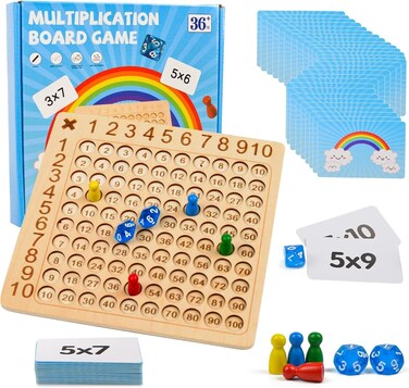 Wooden Montessori Multiplication Board Game, Rainbow Educational Blocks Board, Children Learning Counting Toys for Basic Math Operations