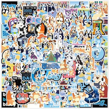 Pack of 100 Bluey Stickers, Cute Vinyl Stickers, Waterproof Vinyl Graffiti Decal Sticker for Skateboard, Laptop, Suitcase, Motorcycle, Car, Bicycle, Computer, Gift for Teenagers, Adults