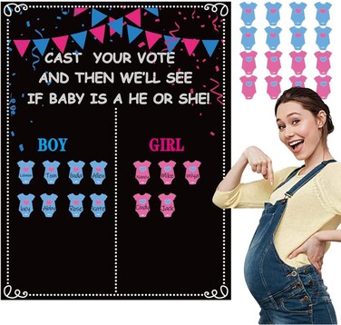 Baby Gender Reveal Board - Voting Poster with Stickers, Chalkboard Design Party Games Kit, Boy Girl Voting Stickers, Party Centerpiece Decorations