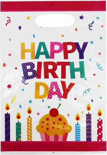 Loot Bags Happy Birthday 10 Pcs Set Colorful Plastic Party Favor Bags for Kids Birthdays Perfect for Gifts and Treats Pink