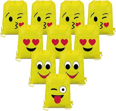 10 Pieces Colorful Drawstring Tote Bag,Emoji Drawstring Backpack Party Bags for Kids Girls and Boys, Goody Birthday Party Favor Bags Supplies for Kids