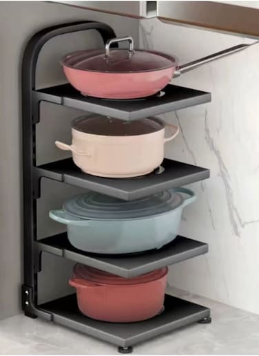 Pot and Pan Organizer Kitchen Organizer and Storage Rack Wall Mounted Pot Rack with Adjustable Dividers Pot Storage Organizer for Kitchen Counter and Under The Sink (4 Tiers)