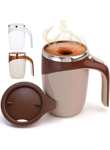 Automatic Self Stirring Coffee Mug, Electric Mixing Cup, Rotating Home Office Travel Mixing Cup, Multifunctional Anti Rust Self Stirri Coffee Mug with Insulation, Keeps Drinks Hot or Cold, Brown, 16oz