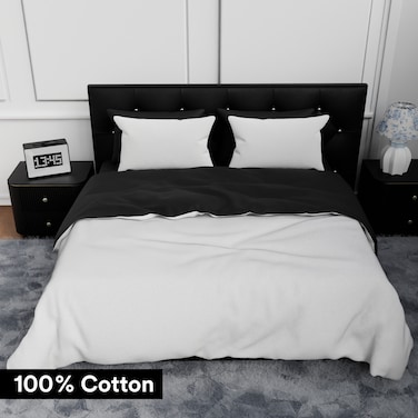 طقم غطاء لحاف 4 قطع قطن 100% - مقاس كينغ - ملاءات سرير ناعمة وعالية الجودة - 1 غطاء لحاف 220x240 سم، 1 غطاء 200x200 سم+30 سم، 2 غطاء وسادة 50x75 سم (أبيض وأسود)