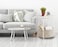 Lovstro Round End Coffee Table with Storage Basket, Corner Table for Living Room, Bedroom Nightstand- White