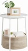 Lovstro Round End Coffee Table with Storage Basket, Corner Table for Living Room, Bedroom Nightstand- White