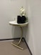 C-Shaped Round Side Table, Home Office Desk, Console Table, End Table for Couch, Laptop Table, Sofa Side Table, Corner Table Wood Top, Metal Frame- Diameter 45cm x 65cm Height, Gold and White