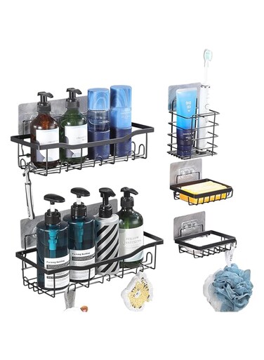 ANTOLE 5 Pack Shower Organizer Rack for Inside Shower,self adhesived Shower Shelf Large Capacity Rustproof Stainless Steel Bathroom wall storage shower basket