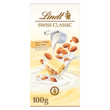 Lindt Swiss Classic Swiss White Chocolate with Almonds, 100g