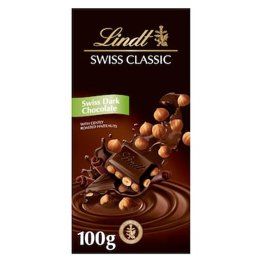 Lindt Swiss Classic Swiss Dark Chocolate with Roasted Hazelnuts, 100g
