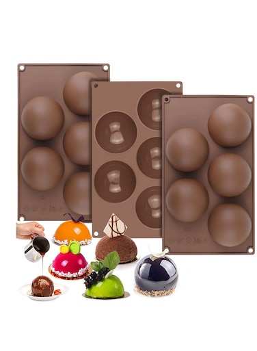 Extra Large 5 Cavity Semi Sphere Silicone Molds, 3 Packs Cocoa Bomb Ball Molds, Baking Molds for Making Hot Chocolate Bomb, Cake, Candy, Jelly, Pudding, Dome Mouse