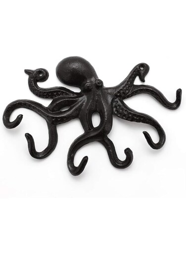 Tazweeq Key Holder for Wall, Heavy Duty Wall Hooks Decorative, Octopus Coat Hooks Wall Mounted Towel Hooks, with 6 arms, Black