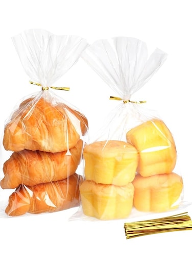 Cellophane Treat Bags with Twist Ties - for Gift Wrapping, Packaging Candy Goodie Cookies Popcorn Dessert Bakery and Party