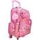 Kids 18" shiny trolley &amp; backpack set with insulated lunch bag, pencil case, pink heart design.