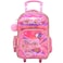 Kids 18" shiny trolley &amp; backpack set with insulated lunch bag, pencil case, pink heart design.