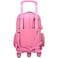 Kids 18" shiny trolley &amp; backpack set with insulated lunch bag, pencil case, pink heart design.