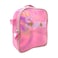 Kids 18" shiny trolley &amp; backpack set with insulated lunch bag, pencil case, pink heart design.