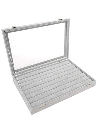 Oasisgalore Clear Lid Earring Organizer, Velvet Clear Lid Earring Box Organizer with Lid &amp; Lock for Ring Earring Necklace