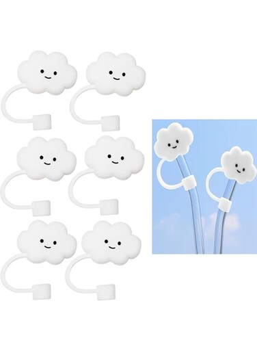 Paporich 6Pcs Straw Cover, Suitable for Diameter 6-8mm Reusable Silicone Straws Covers Cloud Shape Straw Protector, Dust-Proof Accessories for Kitchen and Outdoor Home Party