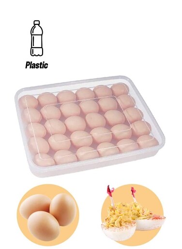 Large Capacity Plastic Fridge Refrigerator Egg Storage Tray With Lid 13.5X2.1X10.2Inch Clear