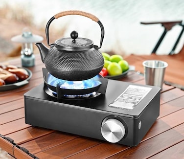 Portable Camping Stove, High Output Single Burner Butane Stove, Windproof Camp Stove for Outdoor Cooking, Camping Grill with Propane Burner, Backpacking and Camping Essentials" Black