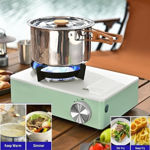 Portable Camping Stove, High Output Single Burner Butane Stove, Windproof Camp Stove for Outdoor Cooking, Camping Grill with Propane Burner, Backpacking and Camping Essentials" Green