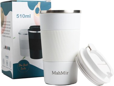 MahMir Tumbler Stainless Steel Vacuum Insulated Travel Mug Water Coffee Cup for Home Office Outdoor Works Great for Ice Drinks and Hot Beverage (510ml, White)
