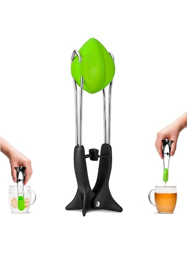 Dreamfarm Teafu   Silicone Long Handle Tea Infuser, Strainer &amp; Tongs with Built-in Stand   Green