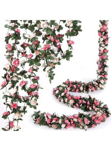 GHAKKE Artificial Rose Vine Flowers Rose Vines Flowers Plants 6 Pcs 45FT Artificial Rose Flower Vine Hanging Flower Garland for Room Home Hotel Office Wedding Party Garden Craft Art Decor (pink)