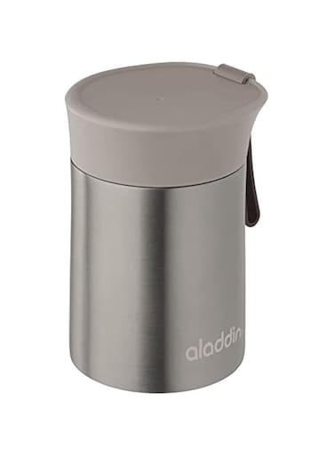 Aladdin Enjoy Thermavac&trade; Stainless Steel Food Jar 0.4L &ndash; Keeps hot or cold for 5.5 Hours   Double Wall Vacuum Insulation Lunch Box   Leakproof   Silicone Strap   BPA-Free