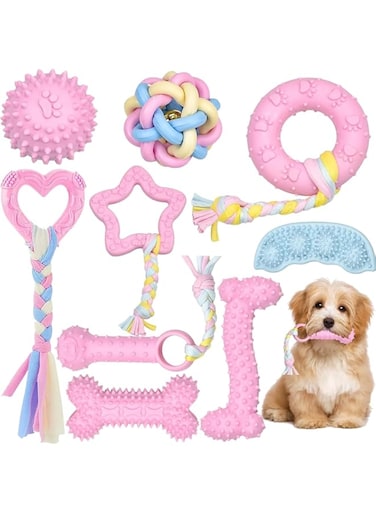 Puppy Toys, Dog Chew Toys for Puppy, Cute Pink Small Dog Toys, Teething Toys for Puppies, Soft Durable Interactive Chew Toy for Small Dogs (Pink)