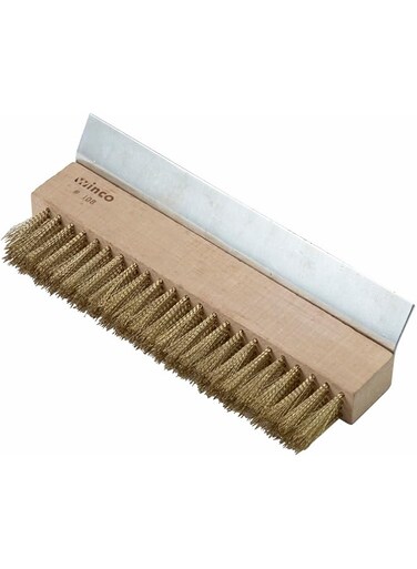 Winco Brass Wire Oven Bristle Brush with Metal Scraper,Brown,Medium