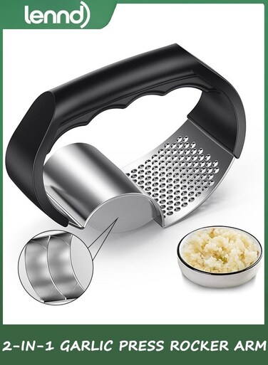 Comfortable Grip 2-in-1 Garlic Press - Garlic Mincer - Rust-Proof Garlic Press with a soft, ergonomic handle for easy cleaning. A simple kitchen gadget.