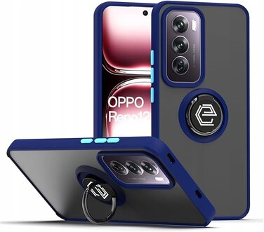 Muzz Oppo Reno12 Case Flexible Silicone Protective Bumper,Camera Protection Translucent Shockproof Matte Back Cover with 360 rotational Ring Holder For Reno 12 2024 (Blue)