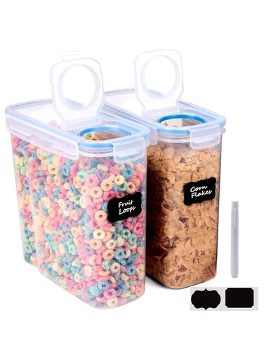 Valuxe Cereal &amp; Dry Food Storage Containers, Airtight Plastic Kitchen Storage Organizer, Set of 2 [2.5L / 85.4oz] for Sugar, Flour, Snack, Baking Supplies, BPA Free Stackable Boxes with Locking Lids