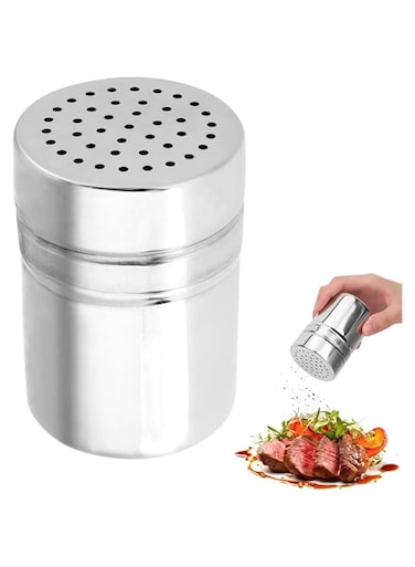 Salt Shaker, Stainless Steel Seasoning Sugar Shaker Spice Jars with Lids for Salt Peppy Chocolate Powder Icing Sugar Flour, 3 x 2 x 2in