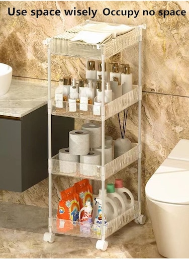 1-Piece Bathroom Kitchen Multi-Layer Storage Rack /Removable Transparent Shelving White 39 x 21 x 90 Centimeter
